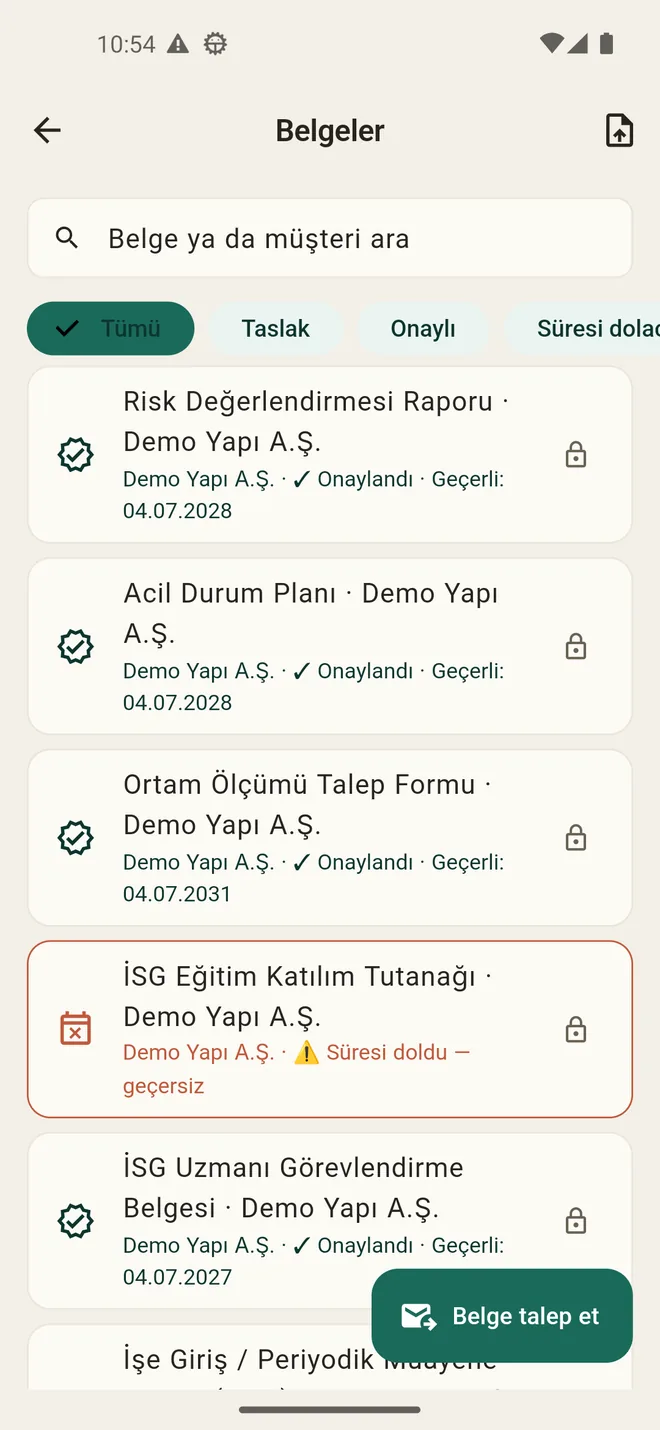 Belgeler: onay ve geçerlilik takibi