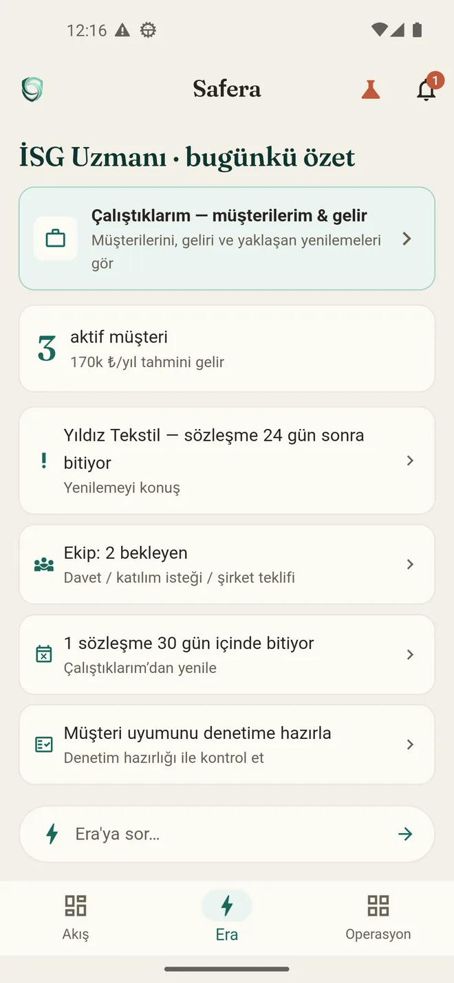 Era ile açılan günlük özet ekranı
